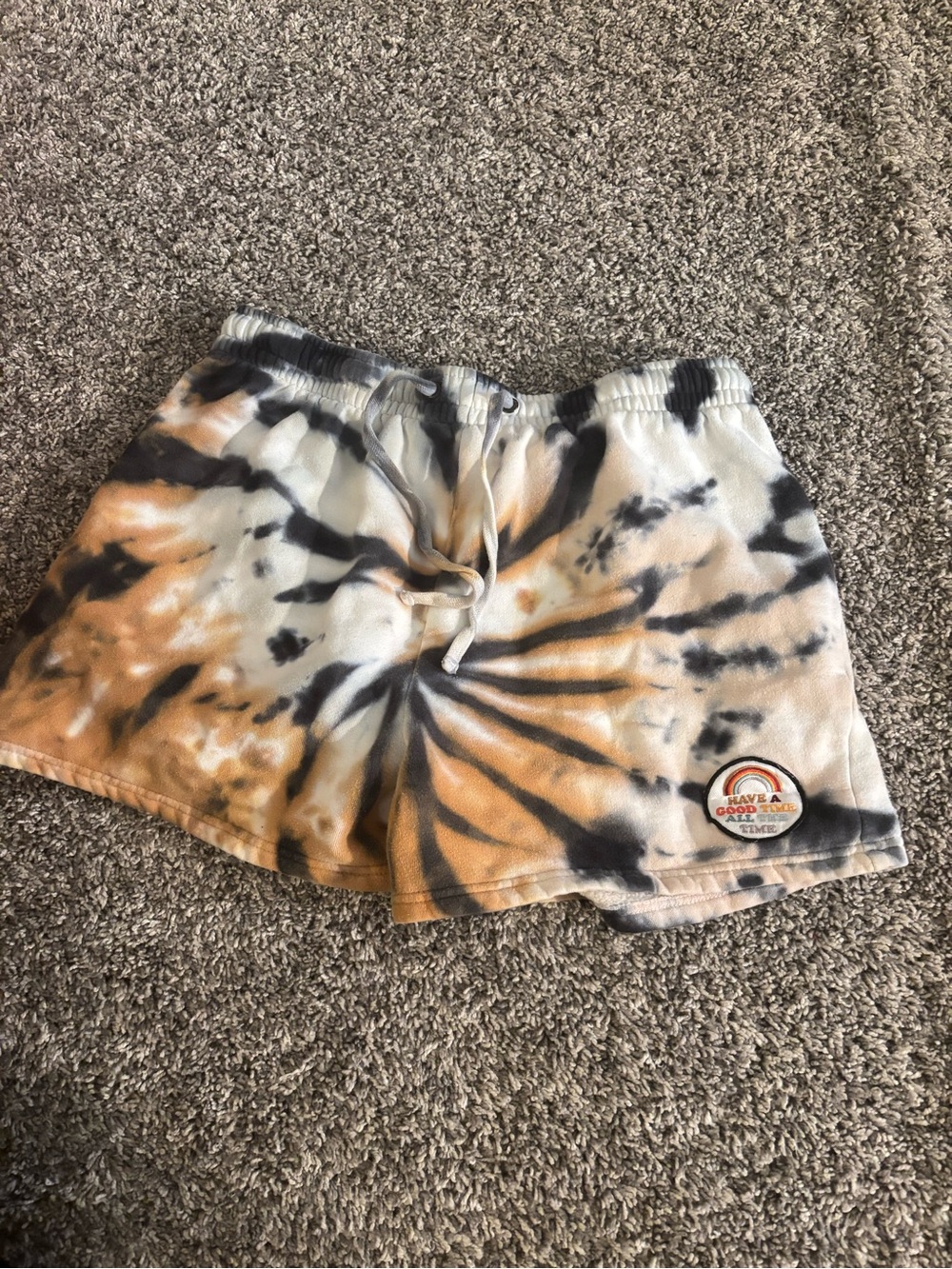 Volcom Tie-Dye Shorts in Black, Gray & Cream